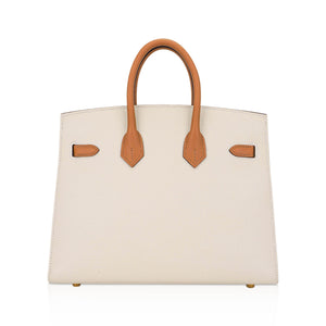 Hermes Special Order HSS Birkin 25 Sellier Craie and Sesame Gold Hardware Epsom Leather