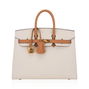 Hermes Special Order HSS Birkin 25 Sellier Craie and Sesame Gold Hardware Epsom Leather