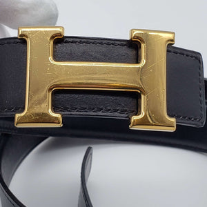 Hermes Leather Belt Black Gold Reversible