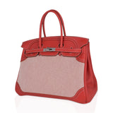 Hermes Limited Edition Birkin 35 Ghillies Bag Sanguine Toile & Swift Leather with Palladium Hardware