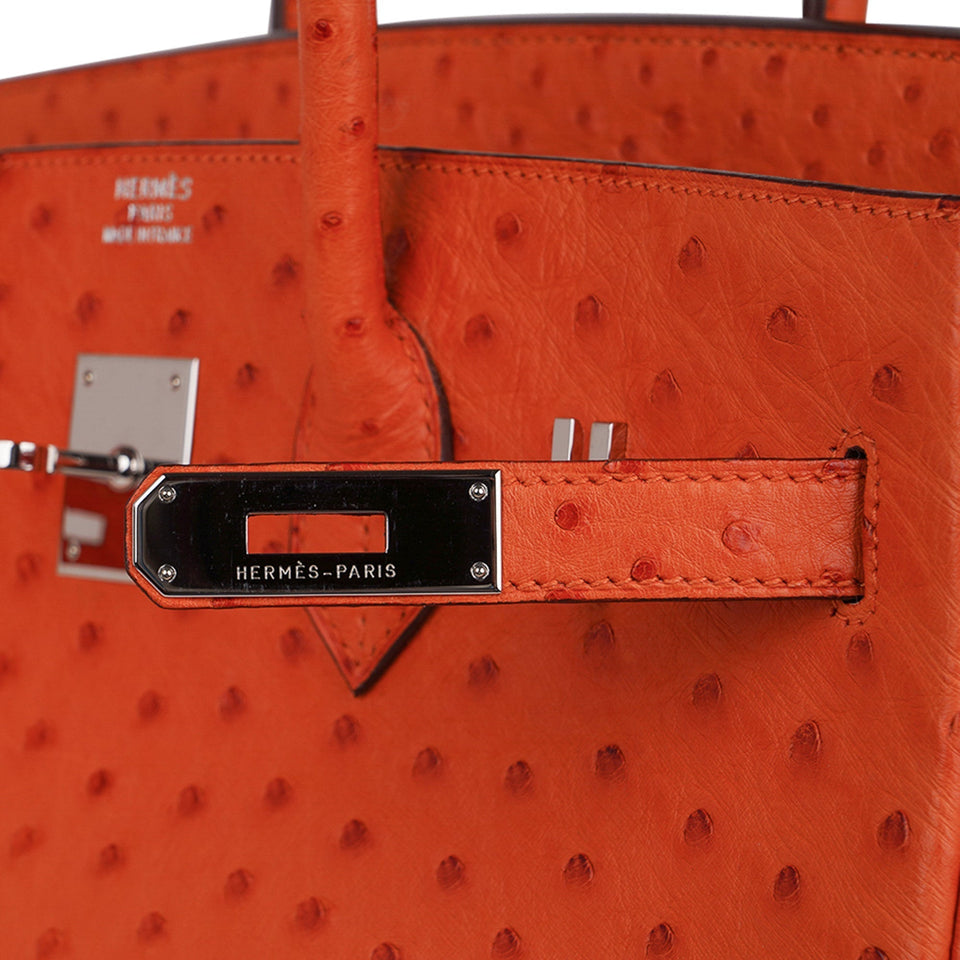 Hermes Birkin 35 Bag Tangerine Ostrich Palladium Hardware Rare