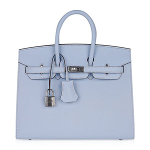 Hermes Birkin 25 Sellier Bag Blue Brume Epsom Palladium Hardware New