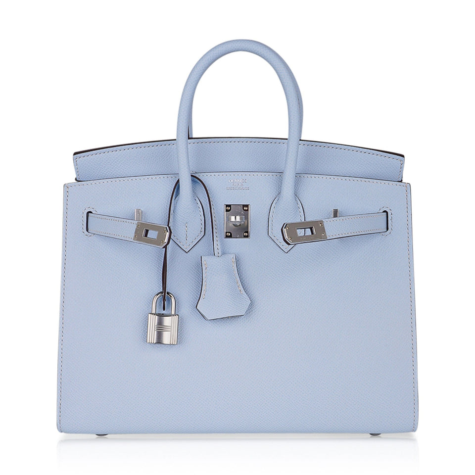 Hermes Birkin 25 Sellier Bag Blue Brume Epsom Palladium Hardware New