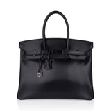 Hermes Birkin 35 Bag So Black Box Leather Limited Edition Very Rare