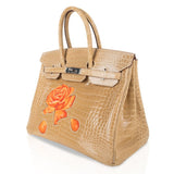Hermes Limited Edition Special Order HSS Birkin 35 Bag Poussiere La Rosee Porosus Crocodile with Palladium Hardware