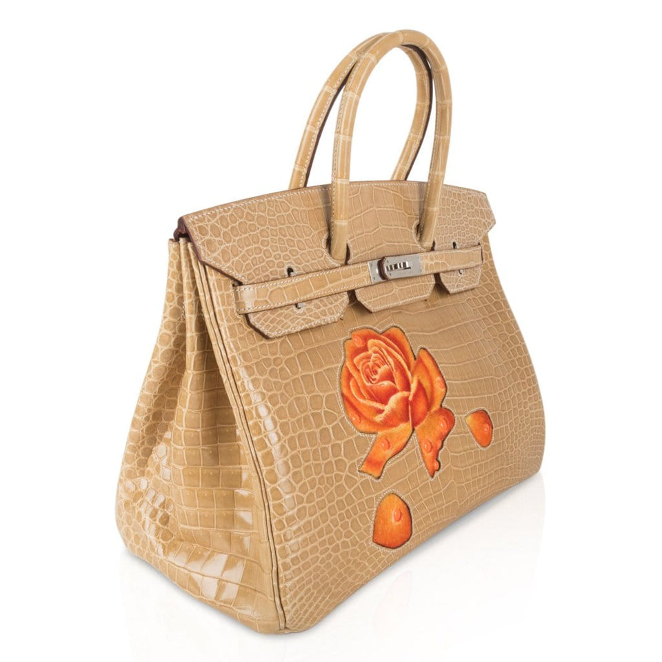 Hermes Limited Edition Special Order HSS Birkin 35 Bag Poussiere La Rosee Porosus Crocodile with Palladium Hardware