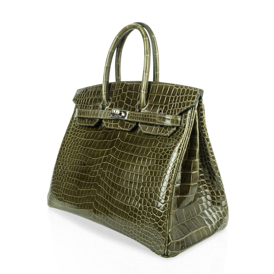 Hermes Birkin 35 Bag Vert Veronese Porosus Crocodile Palladium Hardware