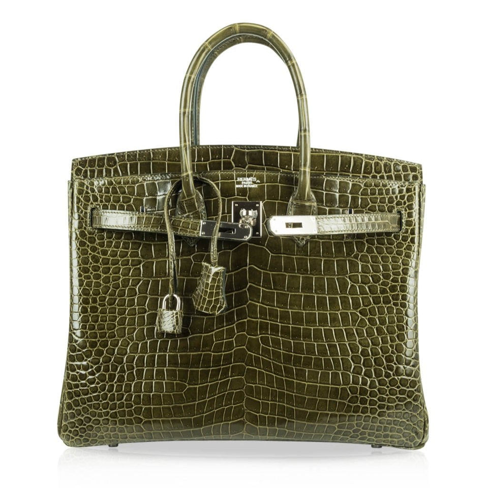 Hermes Birkin 35 Bag Vert Veronese Porosus Crocodile Palladium Hardware