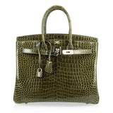 Hermes Birkin 35 Bag Vert Veronese Porosus Crocodile Palladium Hardware