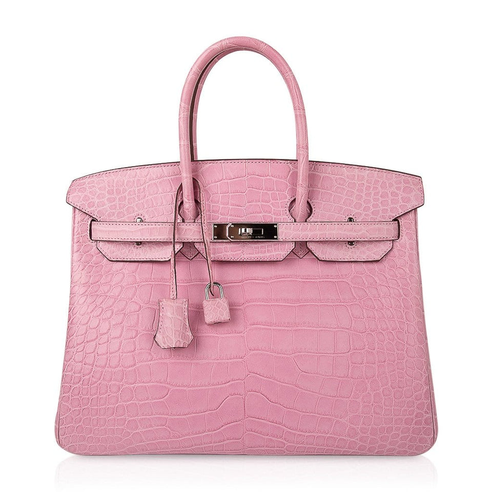 Hermes Limited Edition Birkin 35 Bag 5P Pink Matte Alligator with Palladium Hardware