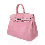 Hermes Limited Edition Birkin 35 Bag 5P Pink Matte Alligator with Palladium Hardware