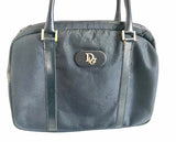 CHRISTIAN DIOR Vintage navy handbag with logo jacquard nylon and leather trimmings