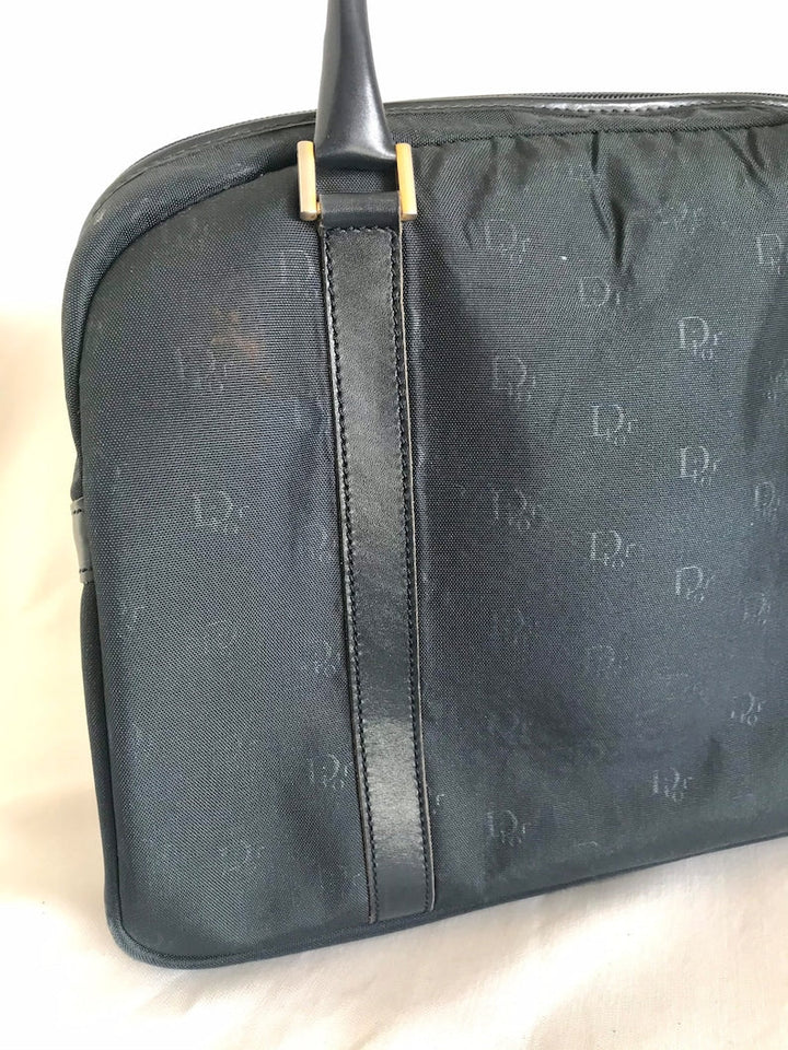 CHRISTIAN DIOR Vintage navy handbag with logo jacquard nylon and leather trimmings