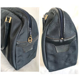 CHRISTIAN DIOR Vintage navy handbag with logo jacquard nylon and leather trimmings