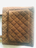 CHANEL Vintage brown suede classic tote bag with large CC mark and golden CC medal charm to the zipper