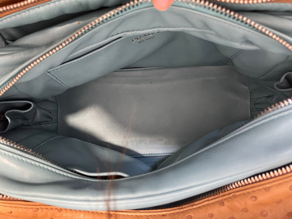Prada Camel Ostrich Tote Bag