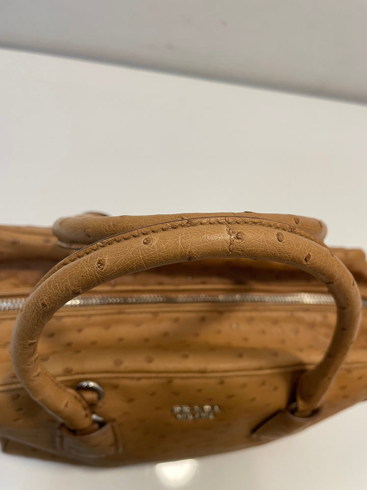 Prada Camel Ostrich Tote Bag
