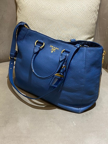 Prada Blue Vitello Daino 2 Way Bag