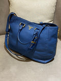 Prada Blue Vitello Daino 2 Way Bag