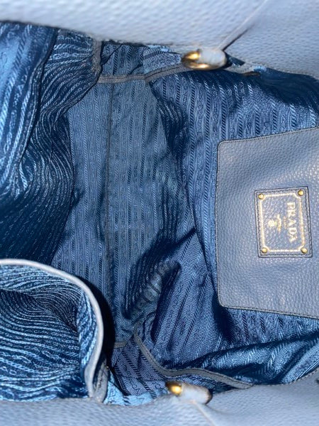 Prada Blue Vitello Daino Vertical Convertible Tote Bag