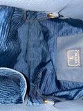 Prada Blue Vitello Daino Vertical Convertible Tote Bag