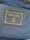 Prada Blue Vitello Daino Vertical Convertible Tote Bag