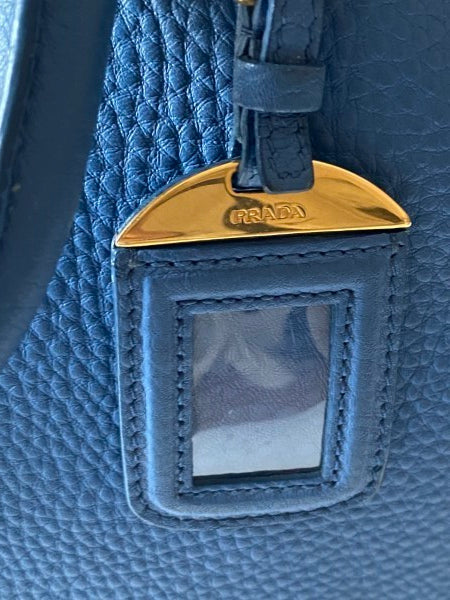 Prada Blue Vitello Daino Vertical Convertible Tote Bag