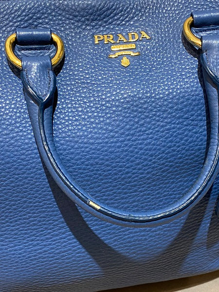 Prada Blue Vitello Daino 2 Way Bag