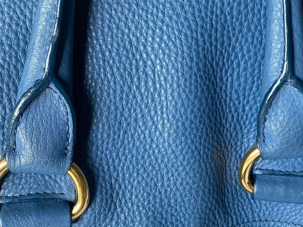 Prada Blue Vitello Daino Vertical Convertible Tote Bag