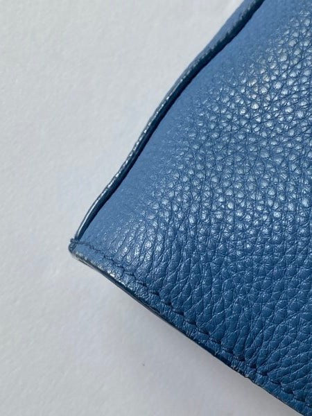 Prada Blue Vitello Daino Vertical Convertible Tote Bag