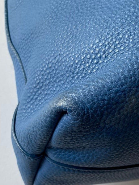 Prada Blue Vitello Daino Vertical Convertible Tote Bag