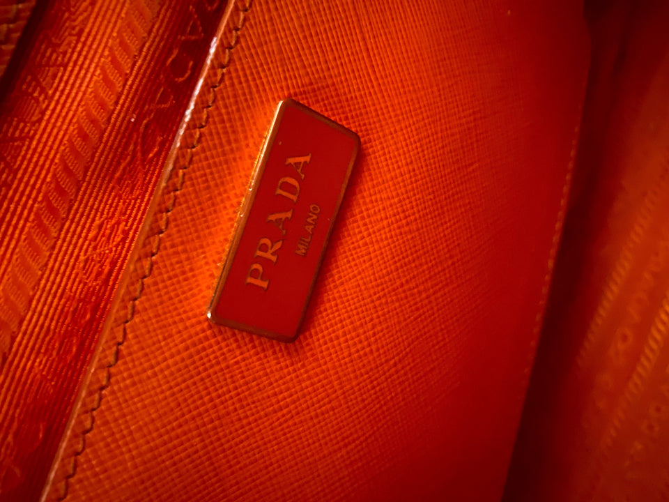 Prada Orange Galleria Double Zip Large Bag