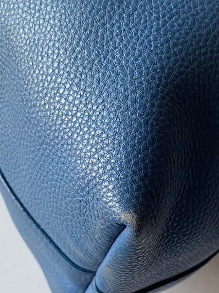 Prada Blue Vitello Daino Vertical Convertible Tote Bag