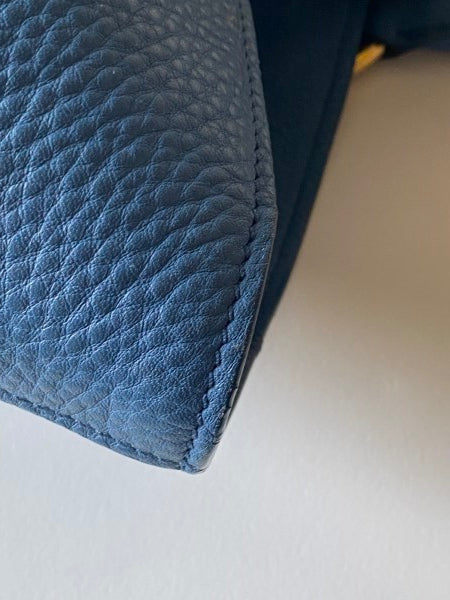 Prada Blue Vitello Daino Vertical Convertible Tote Bag