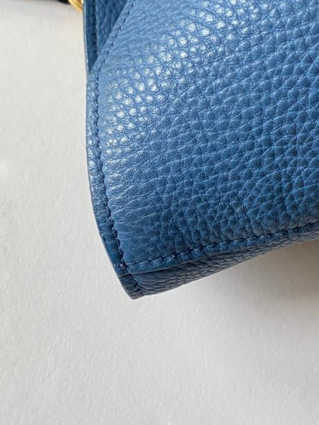 Prada Blue Vitello Daino Vertical Convertible Tote Bag