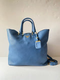 Prada Blue Vitello Daino Vertical Convertible Tote Bag