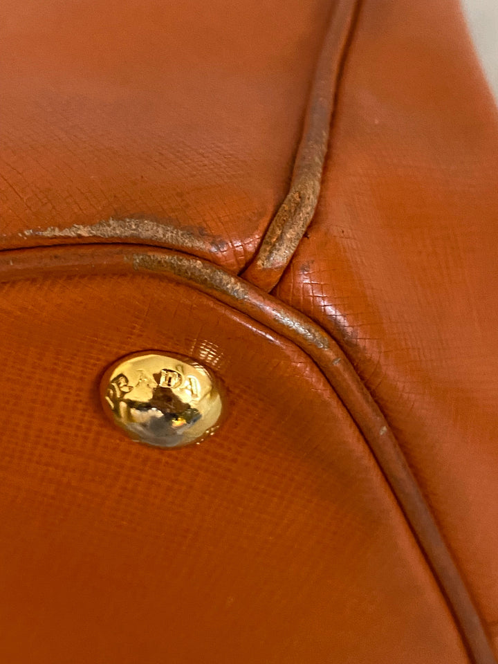 Prada Orange Galleria Double Zip Large Bag