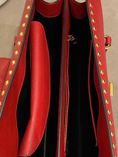Prada Red Lux Studded Handle Bag