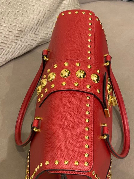 Prada Red Lux Studded Handle Bag