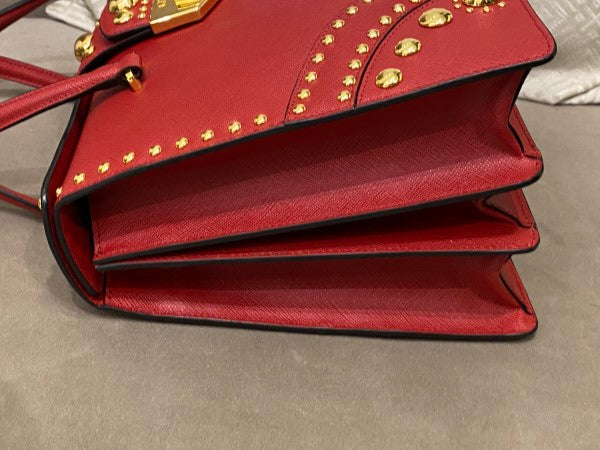 Prada Red Lux Studded Handle Bag
