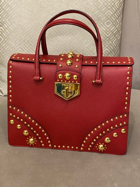 Prada Red Lux Studded Handle Bag
