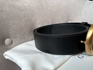 Gucci GG Marmont Black Leather Belt with Gold Buckle