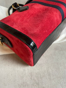 Gucci Red Suede and Blue Leather Ophidia Boston Bag