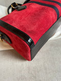 Gucci Red Suede and Blue Leather Ophidia Boston Bag