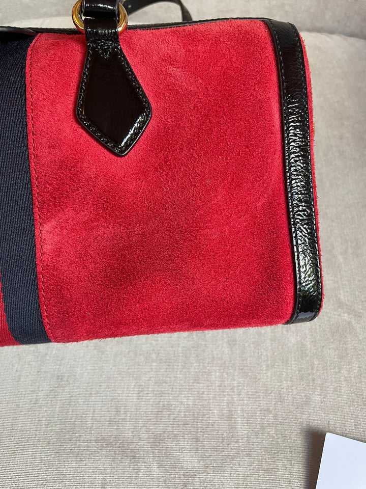 Gucci Red Suede and Blue Leather Ophidia Boston Bag