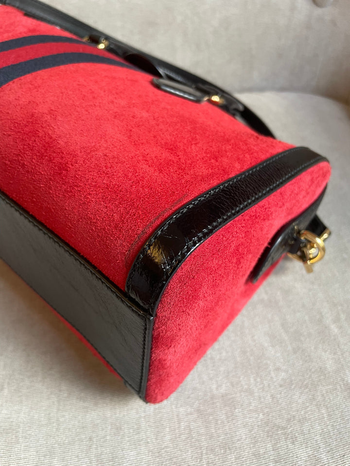 Gucci Red Suede and Blue Leather Ophidia Boston Bag