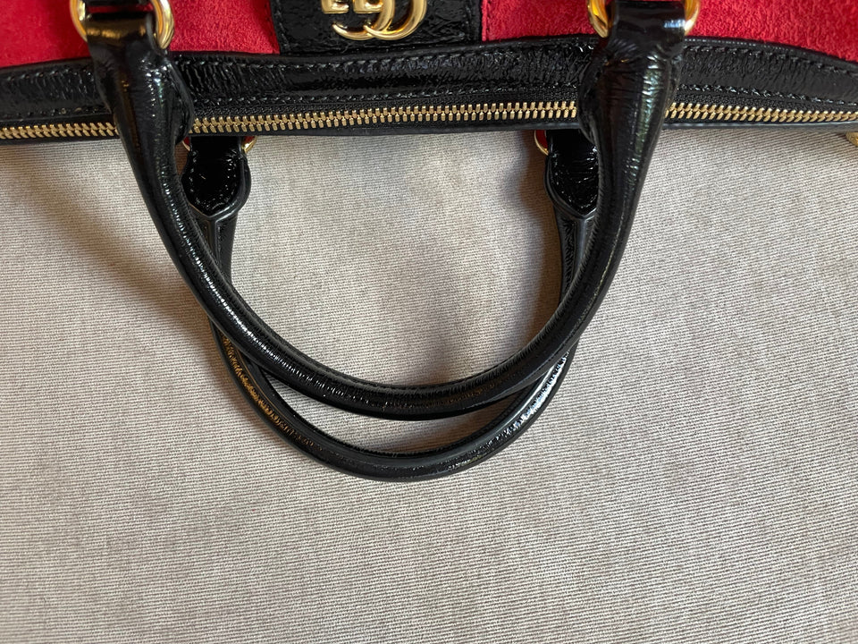 Gucci Red Suede and Blue Leather Ophidia Boston Bag
