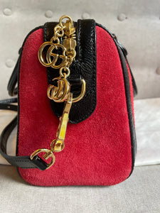 Gucci Red Suede and Blue Leather Ophidia Boston Bag