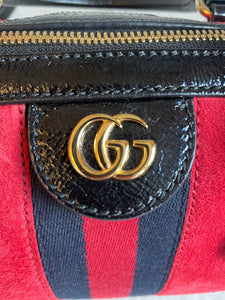 Gucci Red Suede and Blue Leather Ophidia Boston Bag