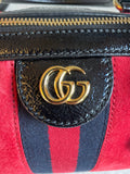 Gucci Red Suede and Blue Leather Ophidia Boston Bag